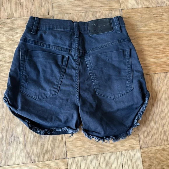 One X One Teaspoon Size 24 Black Denim Shorts Jean Distressed Button Fly - Picture 2 of 6